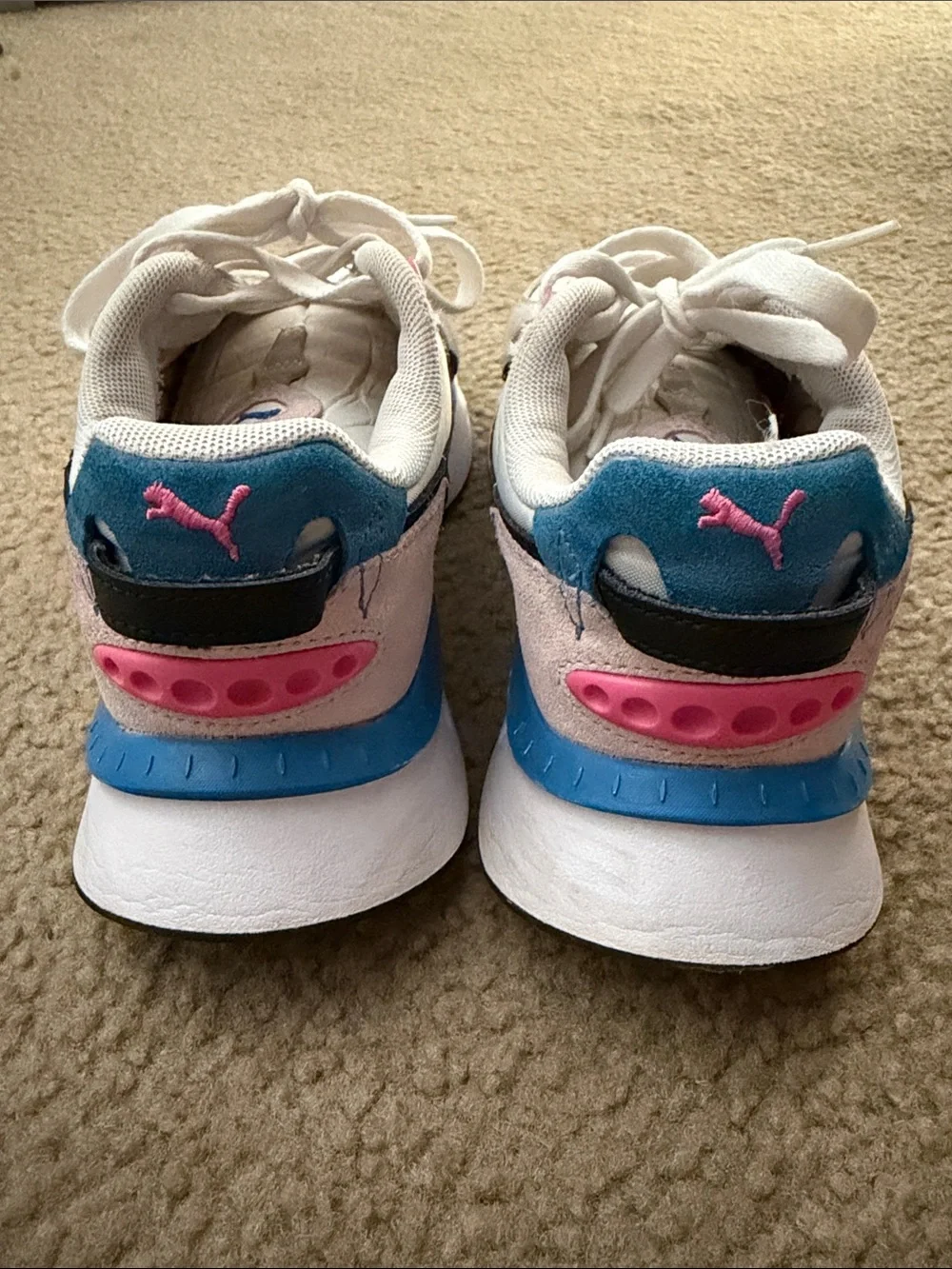 Puma White, Black, Blue & Pink Retro Runner Sneakers